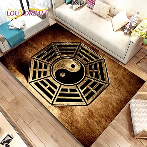 YZGAH Chinesisch Tai Chi Bagua Yin Yang Bereich Roggen, Teppich Teppich Für Zu Hause Wohnzimmer Kinder Schlafzimmer Sofa Fußmatte Dekor, Rutschfester Boden Lebensmittel V51 50X70Cm von YZGAH