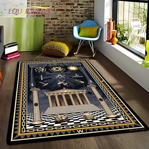 YZGAH Freimaurer Illuminati Bedruckter Muster Teppich Baby Play Crawl Bodenmatte Wohnzimmer Teppich Dekoration Fitness Haustier Teppich H922 60X90Cm von YZGAH