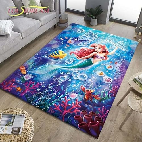 YZGAH Teppich Für Cartoon Kleine Meerjungfrau Ariel Prinzessin Mode Schlafzimmer Matte Wohnzimmer Büro Kinderzimmer Fußmatten Wohnkultur Geschenk H175 60X90Cm von YZGAH