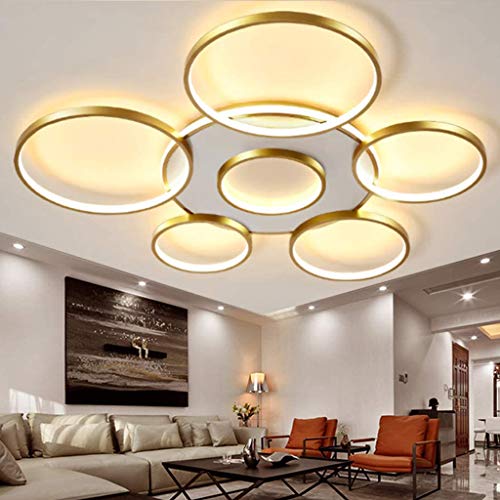 Wohnzimmerlampe LED Dimmbar Deckenleuchte Mit Fernbedienung Lichtfarbe/Helligkeit Einstellbar Deckenlampe Metallrahmen Schlafzimmerlampe Modern Groß Schlafzimmer Esszimmer Pendelleuchte,Gold,7heads von YZSJ