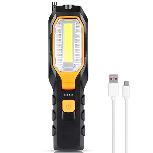 LED Arbeitsleuchte Portable Wiederaufladbare USB Taschenlampe, COB Inspektionslicht Werkstattlampe mit Magnetischen Base und Haken für Auto Reparatur, Notbeleuchtung, 90° Drehung, 4 Lichtmodi, Orange von Yagosodee