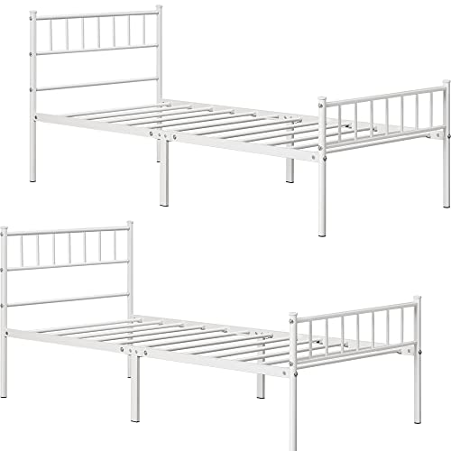 Yaheetech 2er-Set Metallbett 90 x 190 cm Bettgestell mit Lattenrost Einzelbett Singlebett Gästebett Bettrahmen Metallrahmenbett Weiß von Yaheetech