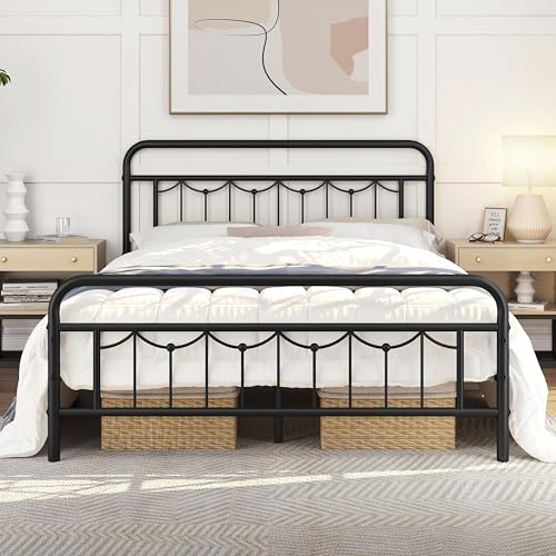 Yaheetech Bettrahmen 140 x 200 cm Einzelbett aus Metall, Bettgestell im Vintage-Stil, Retro Elegantes Metallbett mit Lattenrost & Hohem Kopfteil, Einfacher Aufbau Gästebett Jugendbett Schwarz von Yaheetech