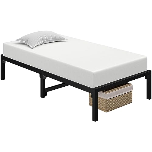 Yaheetech Bettrahmen 37 cm Metallbett, Schraublose Montage Bettgestell ohne Kopfteil & Fußteil, 90x190 cm Stabiles Einzelbett mit Lattenrost, Modernes Gästebett mit Stauraum unter dem Bett, Schwarz von Yaheetech