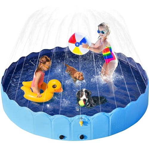 Yaheetech Hundepool 180cm mit Sprinkler, 0.6cm Verdickter Faltbarer Planschbecken für Hunde, rutschfest Hundeplanschbecken, Wasserspielzeug für Sommer Outdoor Garten, Blau von Yaheetech