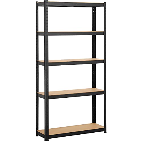 Yaheetech Lagerregal Schwerlastregal mit verstellbaren MDF-Böden, Organizer Regale für Garage, Wohnzimmer, Küche, Kellerraum 90x30x180cm/schwarz von Yaheetech