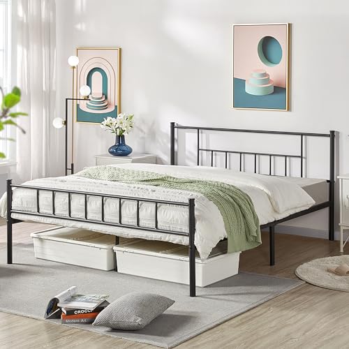 Yaheetech Metallbett 160 x 200 cm Bettrahmen mit Hohem Kopfteil, Einzelbett Bettgestell mit Lattenrost, Jugendbett mit Industriestil Gästebett Industriebett für Schlafzimmer Gästezimmer, Schwarz von Yaheetech