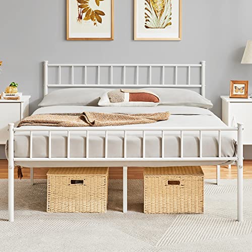 Yaheetech Metallbett Metallrahmenbett Gästebett, Einzelbett/Doppelbett, Modern Bettgestelle Bettrahmen Jugendbett mit Lattenrost für Schlafzimmer Gästezimmer 140 x 190 cm Weiß von Yaheetech