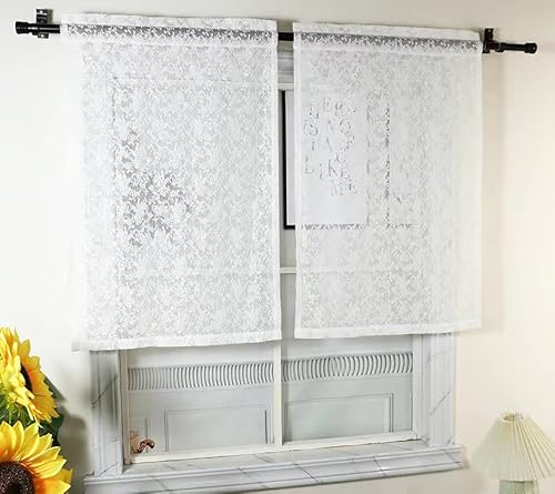 Yaland Jacquard Panneaux mit Floral Muster Fenster-Behang Scheibengardine mit Tunnelzug Zeitlose Fensterdekoration 1 Stück, Weiß, BxH 80x120cm von Yaland