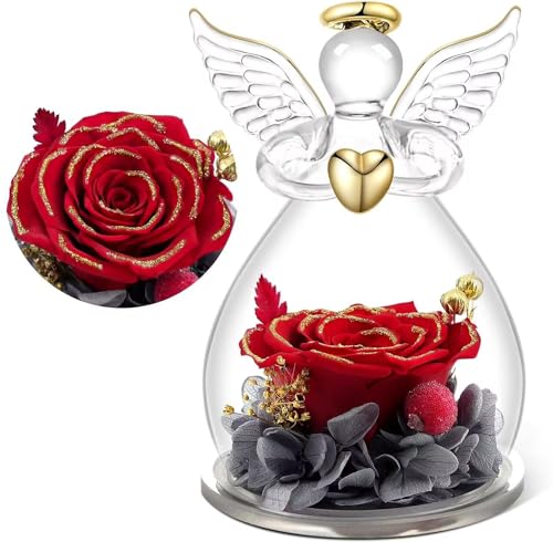 Yamonic Ewige Rose Geschenke für Mama,Muttertagsgeschenk Geschenke für Mama,Infinity Rosen Glas Engel Figuren mit Echte Rosen,Muttertag Blumen,Geburtstagsgeschenk für Frauen,Geschenk Oma,Schutzengel von Yamonic