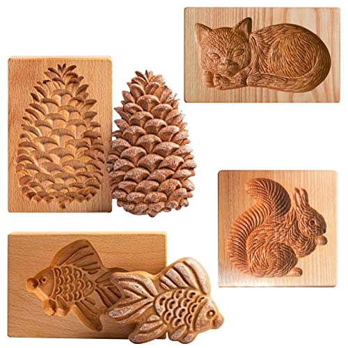 4 Stück Holz-Keksformen, geschnitzte Holzform, DIY-Keksstempel, Ausstechformen, lustige 3D-Presse, Prägeform, Tiermuster, Backwerkzeug von Yangshine