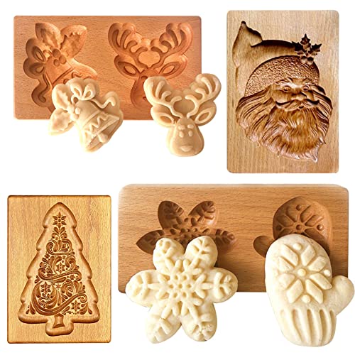 4 Stück hölzerne Keksformen Kekse geschnitzte Holzform DIY Keksstempel Ausstechform lustige 3D-Presse Prägeform für Weihnachten Backwerkzeug von Yangshine