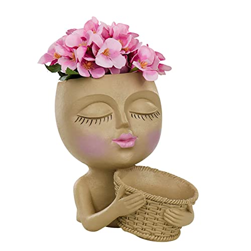 Yangshine Lady Face Pflanztopf – Doppel-Blumentöpfe in einem für drinnen und draußen, Kunstharz, Sukkulenten-Übertopf mit Drainageloch, Doppelköpfe, Blumentopf, Stil D von Yangshine