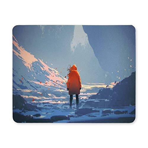 Gaming Mouse pad, Maus - Pads Frau MIT Orange Jacke Steht im Winter Warm Mousepad Comic - Maus - Spiel von Yanteng