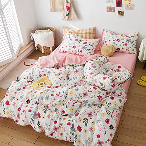 Yaofeiou Kinderbettwäsche 100x135cm 2TLG Baby Bettwäsche mit Rosa Blumen 100% Baumwolle Bettbezug mit Reißverschluss und Kissenbezug 40x60cm Weiß Rosa Bettwäsche Doppelseitiges Design von Yaofeiou