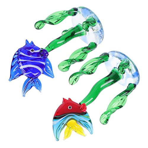 Yardwe Teich Wasserpflanzen Ornamente Meeresornamente Kunstpflanzen Regale Dekoartikel Dekor Für Regale Unterwasserpflanzen Deko Glas Meeresfisch Figur Fisch Ornament 2St von Yardwe