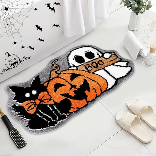 Halloween Badematte, Kürbis Geist Schwarz Katze Muster Badteppich, Weich Absorbierende Teppich, rutschfeste Duschteppiche Fußmatte Haustürmatte Teppich Bodenteppich für Küche Schlafzimmer Wohnzimmer Halloween Badematte, Kürbis Geist Schwarz Katze Muster Badteppich, Weich Absorbierende Teppich, rutschfeste Duschteppiche Fußmatte Haustürmatte Teppich Bodenteppich für Küche Schlafzimmer Wohnzimmer von Yarteim