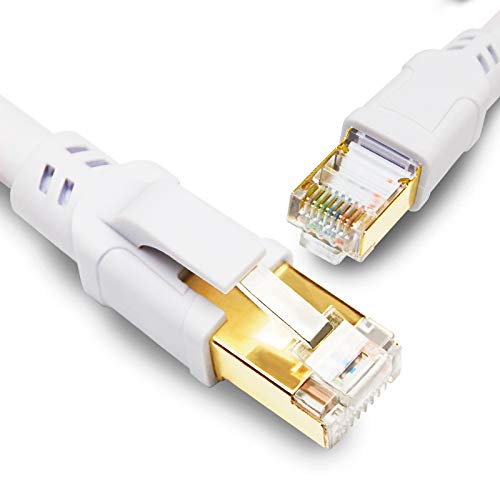 Yauhody Cat 8 Netzwerkkabel 1M 2-Stück, LAN Kabel Cat8 40Gbps Hochgeschwindigkeits 2000MHz S/FTP Ethernet Kabel RJ45 Patchkabel, für Gigabit Internet, PS4/5, X-box, Router, TV, Switch, Modem（Weiß） von Yauhody