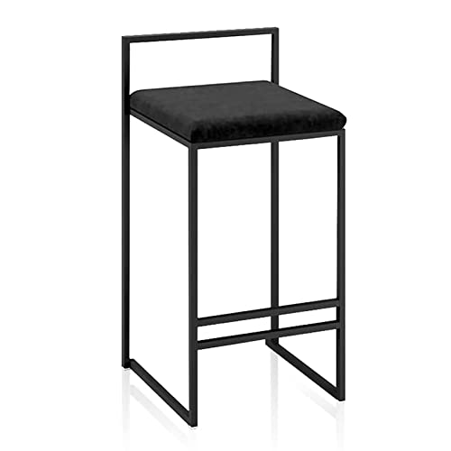 Yclty Barhocker, Quadratischer, mit Samt Gepolsterter Sitz Mit Rückenlehne und Schwarzen Metallbeinen, Theke, Frühstücksstühle Für Küche, Hausbar, Wohnzimmer (Color : Black, Size : 3er-Set 65cm) von Yclty