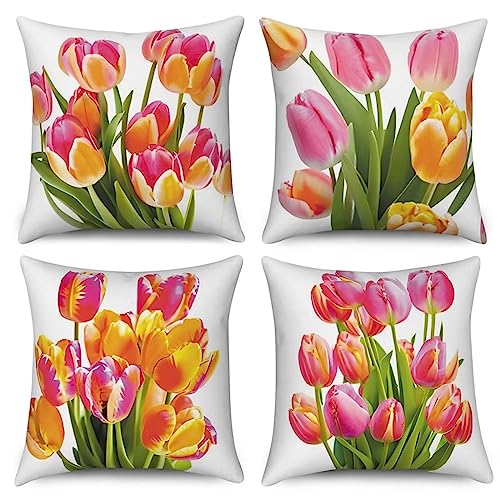 4er Set Kissenbezüge 40x40cm Samt Soft Tulpe Blume Dekorative Kissenhülle mit unsichtbarem Reißverschluß Quadratische Outdoor Zierkissenbezüge für Sofa Schlafzimmer Wohnzimmer Auto Zuhause Dekoration von Yeecer