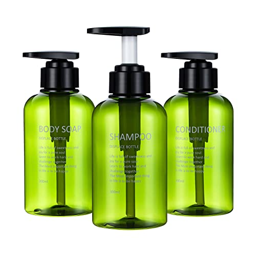 Yeeco Transparente grüne Pumpflasche, 300 ml, 3 Packungen Shampoo-Flaschen, Shampoo-Pumpflasche, nachfüllbarer Seifenspender, Shampoo und Conditioner-Spender für Badezimmer, Küche, Hotel von Yeeco