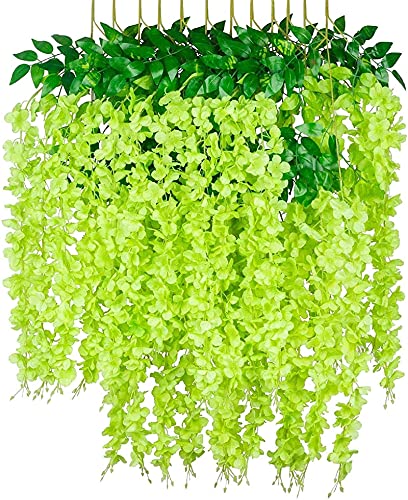 Yeehliny Künstlich hängende Blumen, Blauregen Seidenblumen,hängende Dekoration Garland Seide Blumen für Party Home Dekoration Hochzeiten, 110 cm, 12 stück (Grün) von Yeehliny