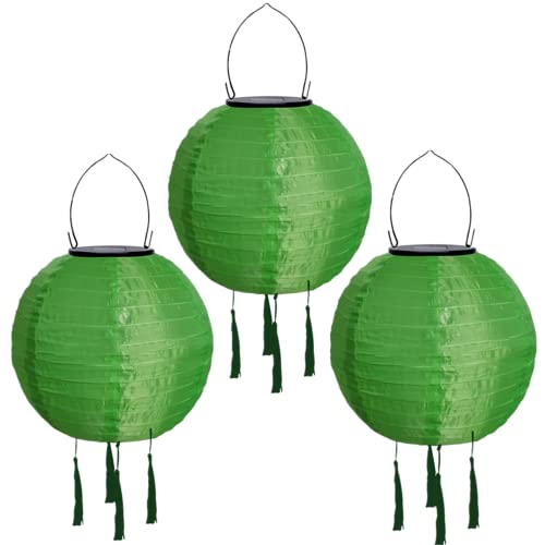 Yeehliny Lampions Außen Wetterfest Solar Laterne Solarlampen Lampenschrimp Außenlaternen 20cm Solar LED Laterne Wasserdicht Nylon Hängende Gartenlaterne Solar Lampion Solarbeleuchtung (3PCS/Grün) von Yeehliny