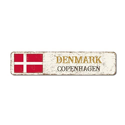 Dänemark Blechschild Kopenhagen Aluminium Metallschild Nationalflaggen Land Souvenir Stadt Souvenir 7,6 x 45,7 cm rostfrei Schild für Bars Zuhause Bier Mann Höhle Garage von Yelolyio