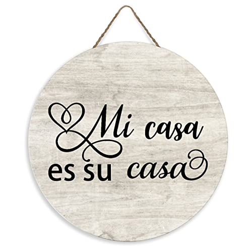 Holzschild Mi Casa ES Su Casa Rundes Schild Holz Home Decor Schild für Veranda, Büro, Geschäft, Hochzeiten, hängende Wanddekoration, Bauernhaus, Veranda, Dekorationen, 20,3 x 20,3 cm von Yelolyio