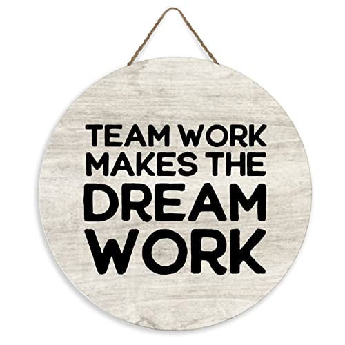 Holzschild Team Work Makes The Dream Work Rundes Schild Holz Home Decor Schild für Veranda, Büro, Geschäft, Hochzeiten, hängende Wanddekoration, Bauernhaus, Veranda, Dekorationen, 30,5 x 30,5 cm von Yelolyio