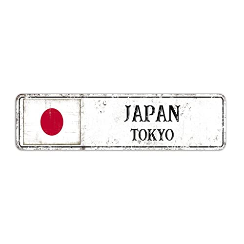 Japan Straßenschild Tokyo Stadtschild, Japan Flagge Schild, Vintage Land Hauptstadt Stadt Souvenir für Landstraße Wanddekoration 8 x 30 cm von Yelolyio