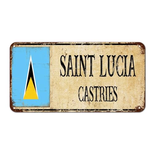 St. Lucia Castries Schild, patriotisches Land-Metall-Wandkunst-Dekor, St. Lucia Metallschild, Blechschilder für Zuhause, Schlafzimmer, Tor, Outdoor-Wanddekoration, 30,5 x 15,2 cm von Yelolyio