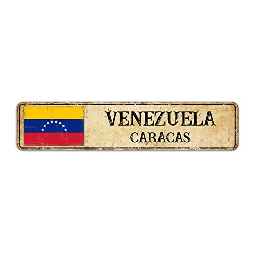 Venezuela Straßenschild Caracas Stadtschild Venezuela Flagge Schild Vintage Land Hauptstadt Stadt Souvenir für Landstraße Wanddekoration 10 x 45 cm von Yelolyio