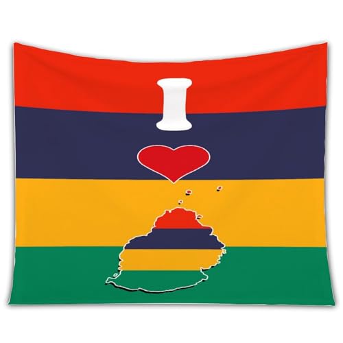 Wandteppich, Motiv: "I Love My Country", Mauritius, Kunst, Mauritius-Flagge, Karte, Wandteppich, Wanddekoration für Zuhause, Büro, Geschäft, Pub, Männerhöhle, Dekoration für Reiseliebhaber, Geschenk, von Yelolyio