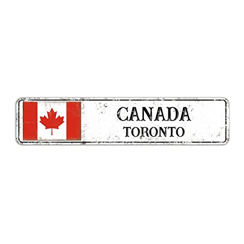 Willkommen Toronto Schild, Kanada Toronto City Straßenschild Retro Kanada Aluminiumschild Hauptstadt Vintage Metallschild Wanddekoration 10 x 45 cm von Yelolyio