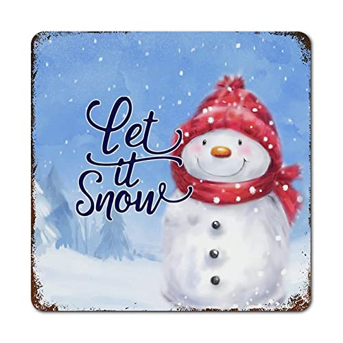 Winter Snowy Forest Schild Metallschild Let It Snow Schneemann Schilder Blechschilder Metallschild Schild Cafe Bar Pub Bierclub Wand Home Office Schule Dekor 25,4 x 25,4 cm von Yelolyio