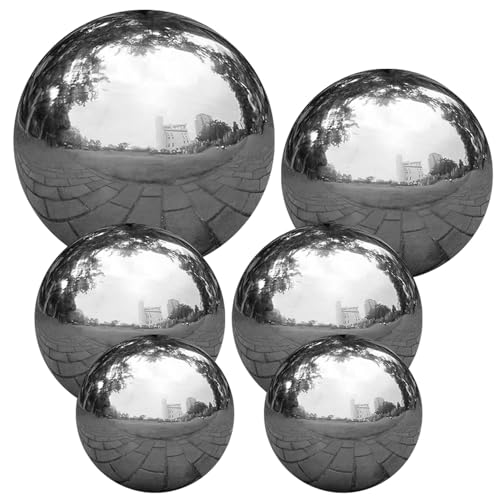 Yeory Edelstahl -Blickkugel, 6pcs Silberkugeln, 2 ＆ 3 ＆ 4 ＆ 6 große glänzende Kugeln, reflektierender Spiegel polierter Gartenbereich für Home Garden Tond Ornament von Yeory