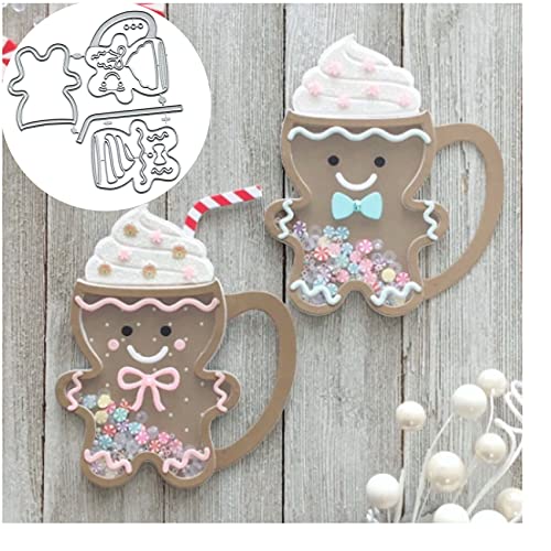 Lebkuchenmann-Kaffeetassen-Shaker, Metall-Stanzformen, Kartenherstellung, Frohe Weihnachten, Schleife, Stanzformen, Stanzschablonen, DIY, Scrapbooking, Album, Prägung, Papier, Karten, Prägung von Yeyert