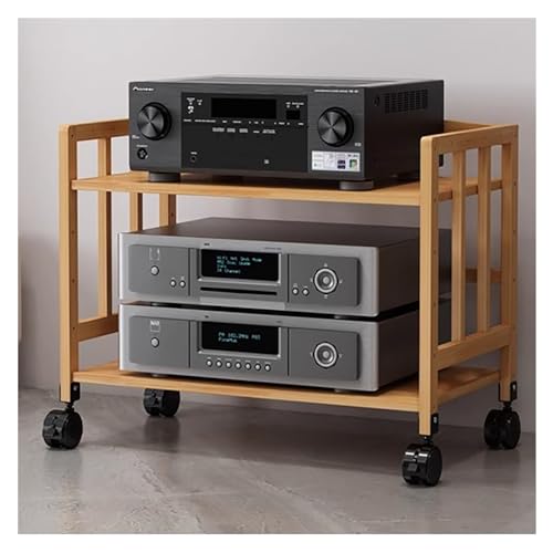 Stereo-Rack-Systemschrank mit 2, 3, 4 und 5 Ebenen, mit höhenverstellbarem Regal und Rollen, robustes Medienständerregal aus Bambus, Organizer für Entertainment-Stereokomponenten (Farbe: 2 Ebenen, 53 von YhOuuA