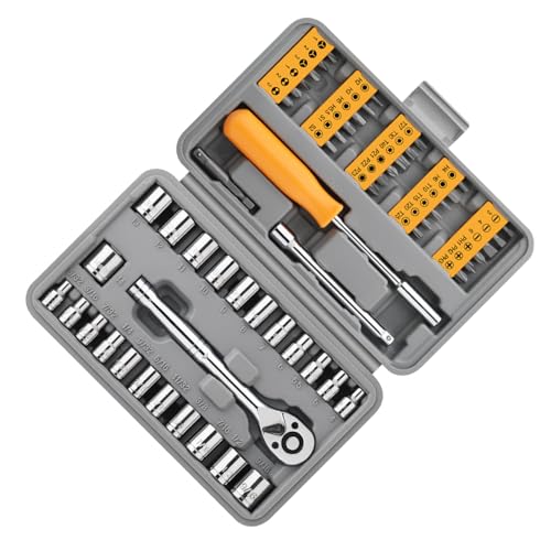 Komplettes Steckschlüssel- und Bit-Set, 57-teilig, HSSsteel Hochgeschwindigkeitsstahl, Sechskant-Steckschlüssel-Werkzeug-Set für den professionellen und privaten Gebrauch Schraubendreher von YiQinzcxg