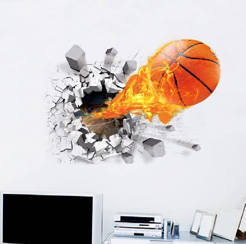 3D Basketball Inspiration Wandtattoo 3D Basketball Aufkleber Naturgetreue Basketball Dekoration Cartoon Kinderzimmer Wandgemälde von YiYaO