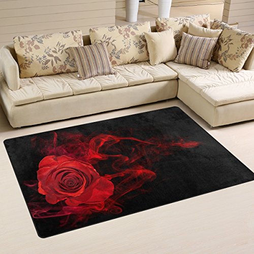 yibaihe leicht Bedruckt Bereich Teppich Teppich Fußmatte Dekorative Rose in Smoke Swirl auf Schwarz Wasserabweisend Leicht zu reinigen für Wohnzimmer Schlafzimmer 80 x 51 cm von Mnsruu