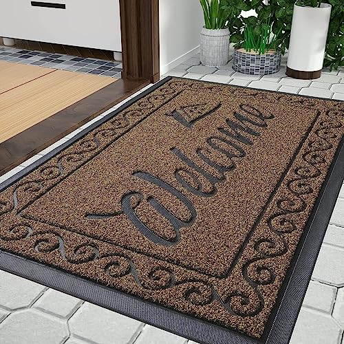 Yimobra Wellcome-Fußmatte für die Vordertür, robuste und leicht zu reinigende Fußmatte für den Außenbereich, wasserdichter und schnell trocknender, rutschfest, 120 x 81 cm, Beige Braun von Yimobra