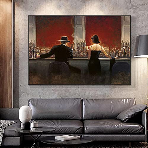 Yinaa Decor Bar Wandkunst Druck Frau und Mann Genießen Sie das Trinken an der Bar Leinwand Wandkunst Bilder Moderner Stil Wandposter für Schlafzimmer 60x90cm rahmenlos von Yinaa Decor