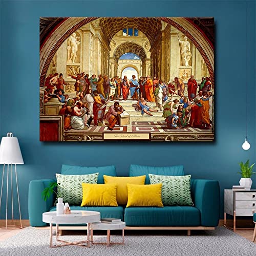 Yinaa Decor Die Schule von Athen Klassische berühmte Gemälde Druck auf Leinwand Europäische Wandkunst Bilder für die Wanddekoration zu Hause 80 x 120 cm rahmenlos von Yinaa Decor