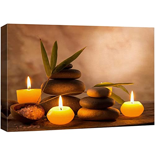 Yinaa Decor Druck auf Leinwand Zen Meditation Spa Kerze Massage Steine ​​Natur Poster Leinwand Wandkunst Bilder für Badezimmer Dekorationen 50x75cm rahmenlos von Yinaa Decor