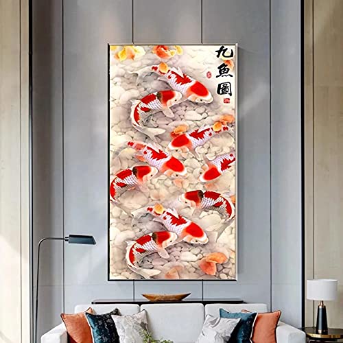 Yinaa Decor Moderne Wohnkultur Chinesische Blume Fisch Malerei Klarheit Wandkunst Bild Koi Bedruckte Leinwand Poster Wohnzimmer Dekoration 80x40cm rahmenlos von Yinaa Decor