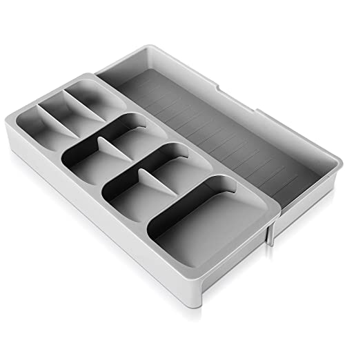 Yiomxhi Besteck Organizer, 9 FäChern Schublade Organizer, Expandable Plastik Kitchen Drawer Organizer für Besteck, Schubladen-Organizer Tablett, 16.5-29.5 cm x 40 x 5.5 cm-Grau von Yiomxhi