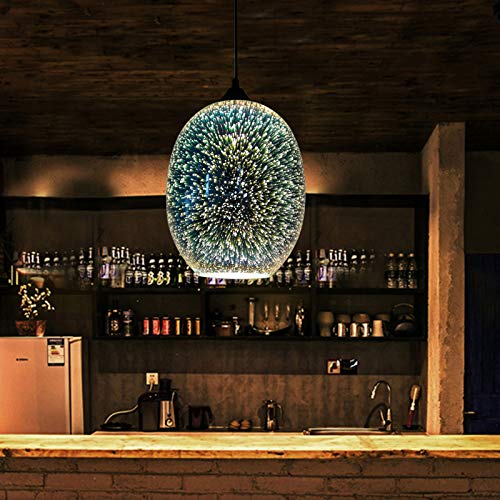 LED Pendelleuchte 3D, Feuerwerk Lampe Bunt Kronleuchter Hängelampe Glas Echtglas Hängeleuchte Modern, Höhenverstellbar Bunt Glas LED Kronleuchter für Wohnzimmer Esszimmer Arbeitszimmer Café Bar von Yolancity