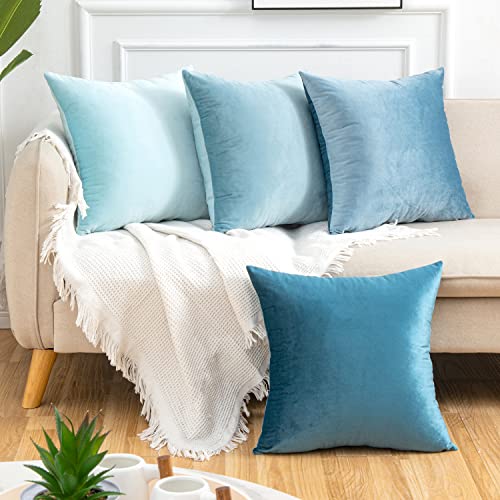 Yonous Blau Gradient Farbe Combo Set Kissenbezüge, Premium-Samt weiches Quadrat dekorative werfen Wurfkissenbezug für Sofa Bett Couch Stuhl, 4er Set, 18 x 18 Inch / 45x45 cm von Yonous